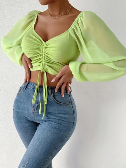 Low-cut Sexy V-neck Long Sleeve Top