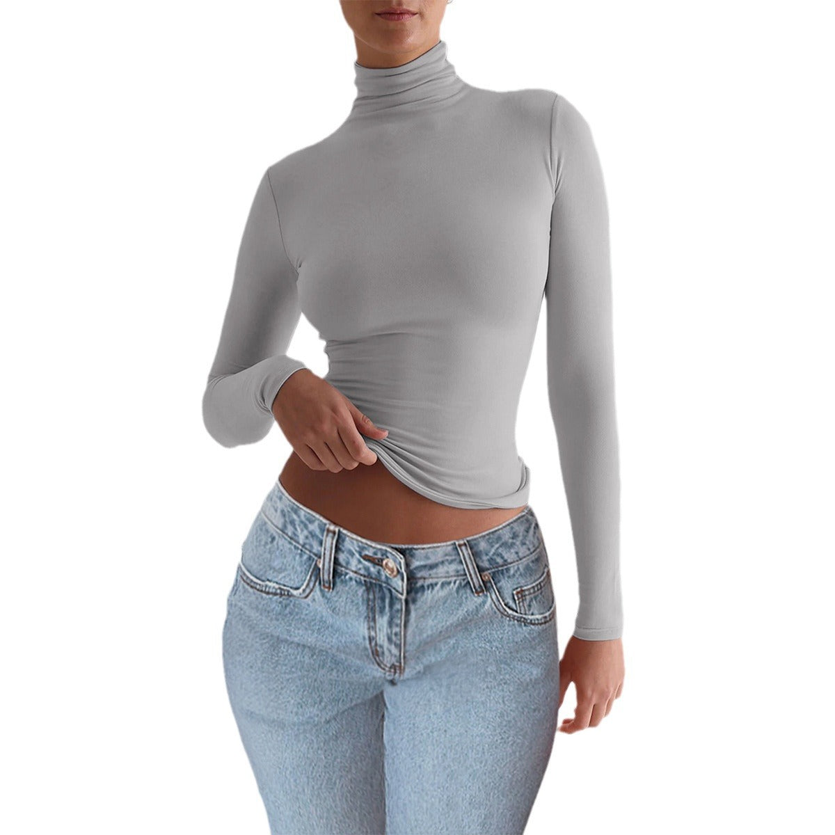 Women's Slim-fit Solid Color Knitted Base Long Sleeve Shirt
