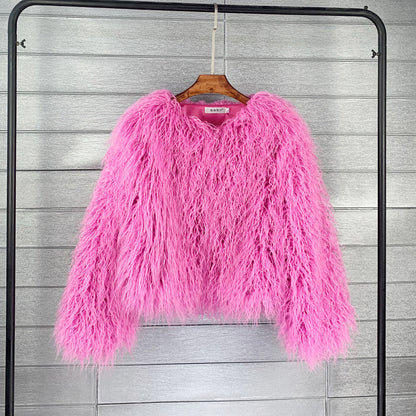 Furry Faux Fur Coat Plus Size Womens