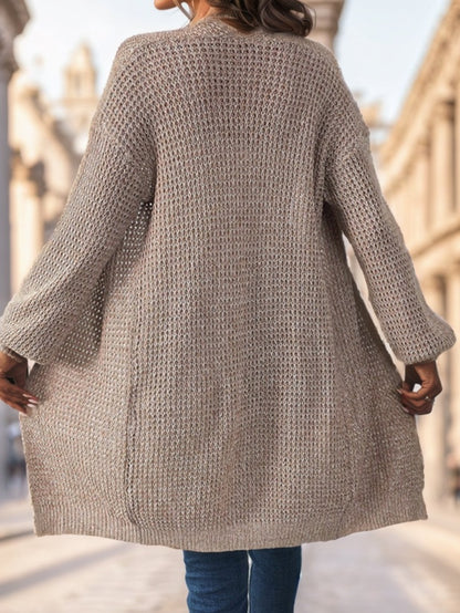 Solid Drop Shoulder Cardigan Long Sleeve Tops