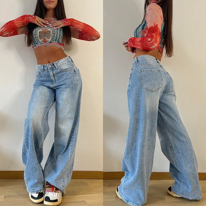 New Retro Long Wide-leg Hot Girl Loose Jeans For Women
