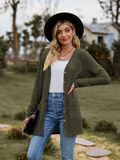 Women's Brushed Sunken Stripe Solid Color Long Sleeve Women's Overcoat
