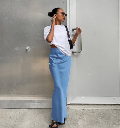 Women's Fashion Casual Satin Silk Skirt