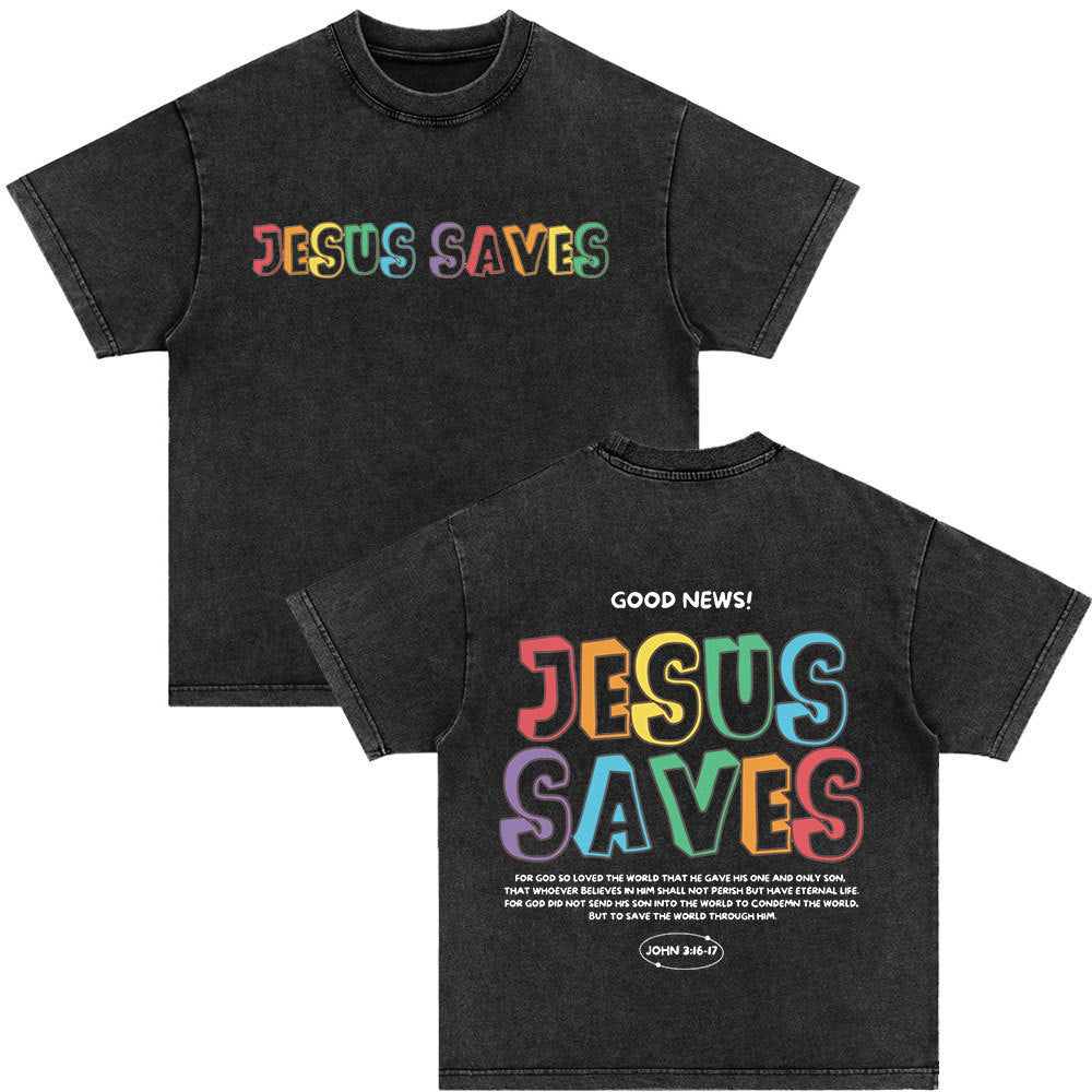 Retro Christ print Short-sleeved Shirt
