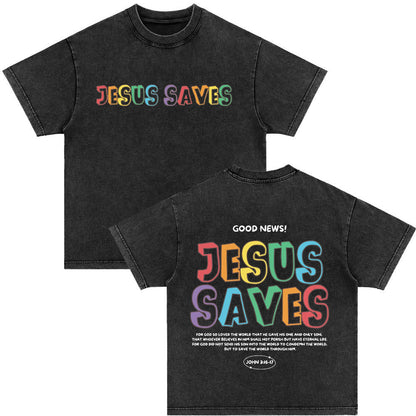 Retro Christ print Short-sleeved Shirt