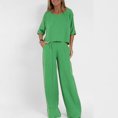 Women's Cropped Sleeves Wide-leg Pants Suit