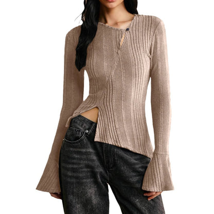 Casual Stitching Long Sleeve Button T-shirt