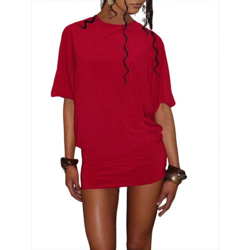 Sexy Round Neck Short Sleeves Bare Back Dress