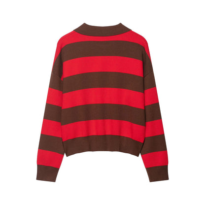 Autumn New Loose Pullover Women's Polo Collar Knitwear Top
