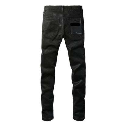 Foreign Trade Trend New Purple Black Slim Fit Button Jeans