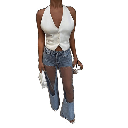 Personality Penetrating Jeans High Street Pants