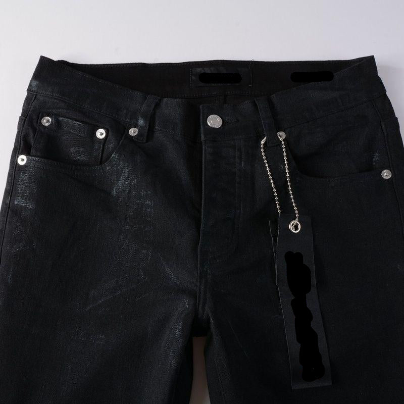Foreign Trade Trend New Purple Black Slim Fit Button Jeans