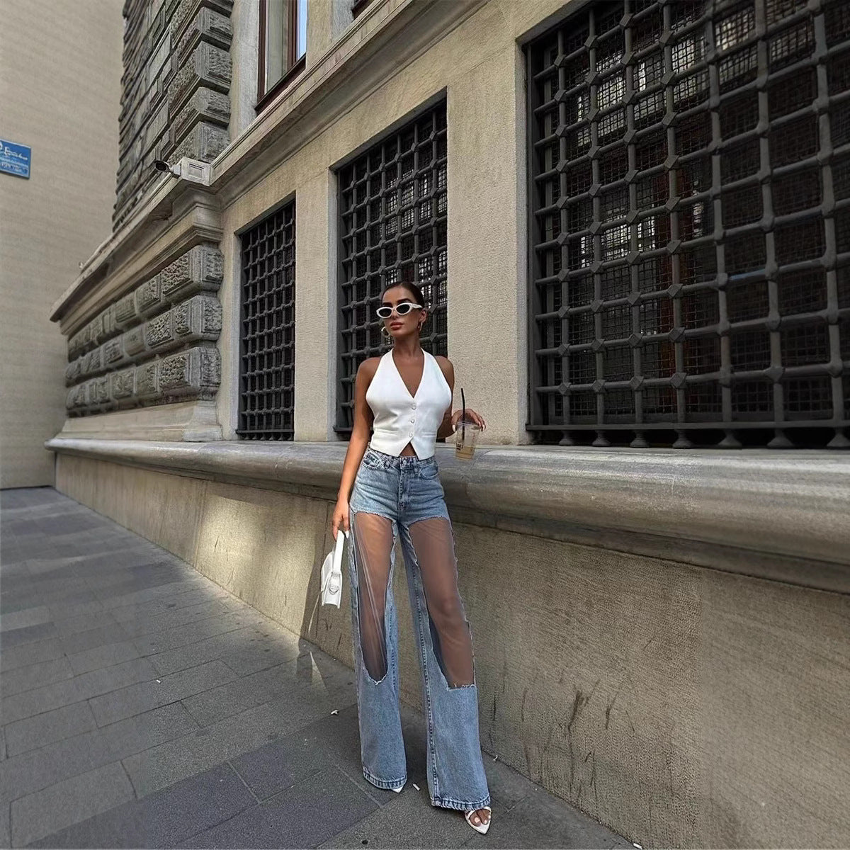 Personality Penetrating Jeans High Street Pants