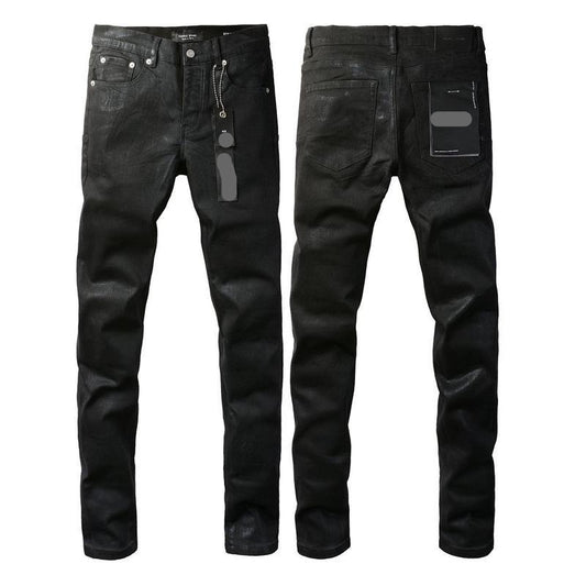 Foreign Trade Trend New Purple Black Slim Fit Button Jeans