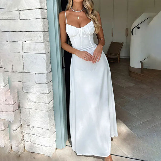 Women's Clothing Elegant Lace-up Backless A- Line Dress