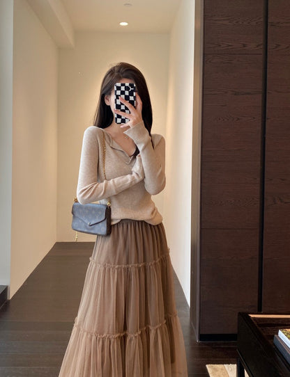 V-neck Long Sleeve Bottoming Slim-fit Flattering Sweater Knitwear