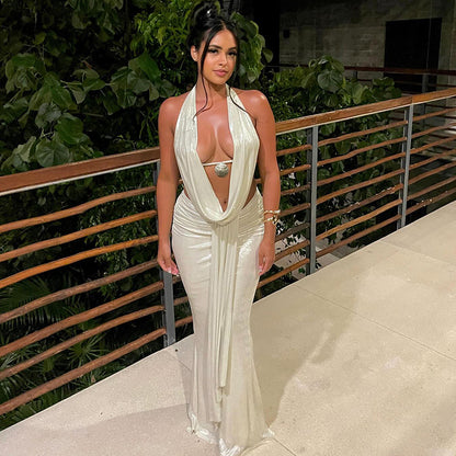 Women's Sexy Backless Halter Top Slim-fit Sheath Skirt Suit