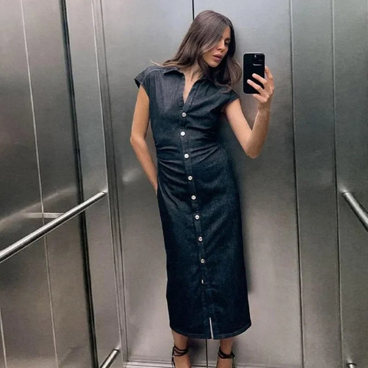 Women's Denim Shirt Long Dress