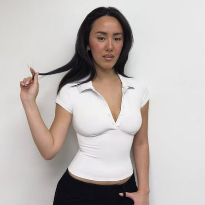 Solid Color  Pullover Short Sleeve Shirt