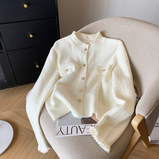 Women's Soft Glutinous Heart Buckle Red Sweater
