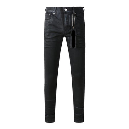 Foreign Trade Trend New Purple Black Slim Fit Button Jeans