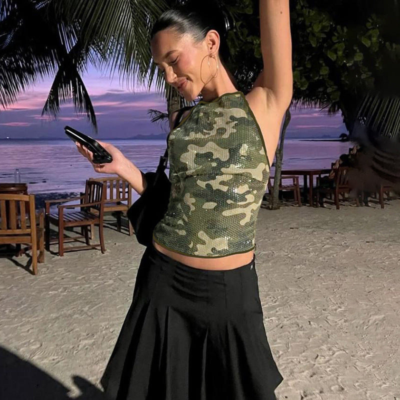 Women's Sexy Hot Girl Camouflage Outer Vest