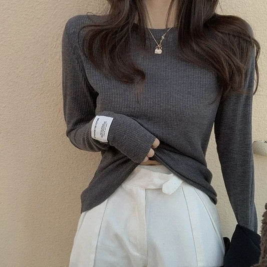 Autumn New Cuff Labeling Long Sleeve T-shirt Inner Bottoming Shirt