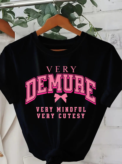 Women's Casual Round Neck Print And Bow Short Sleeve