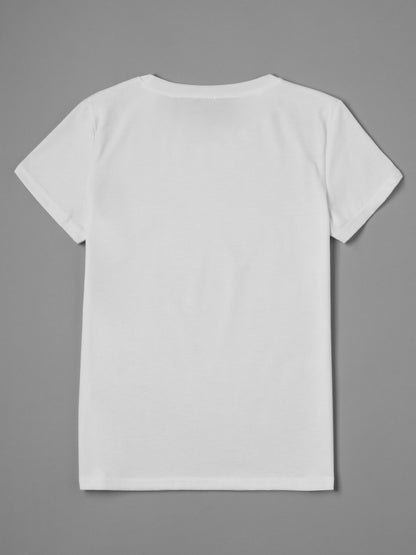 Women's Casual Round Neck Print And Bow Short Sleeve