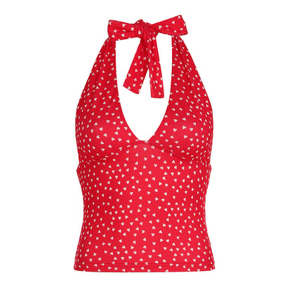 Printed Halter Strap Vest Girl Deep V-neck Strap Top