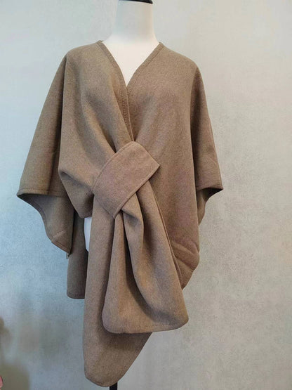 Fur Collar Fur Ball Knitted Cardigan Cape And Shawl