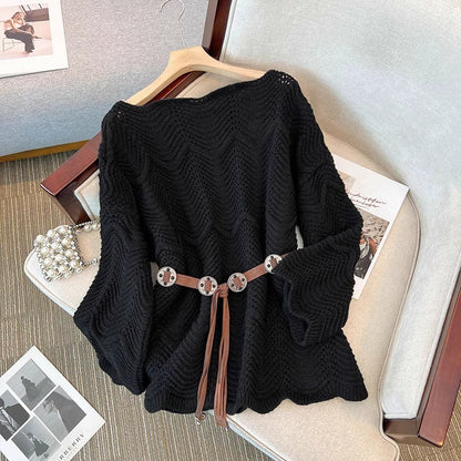 Mid-length Loose Outer Wear Off-the-shoulder Soft Glutinous Sweater