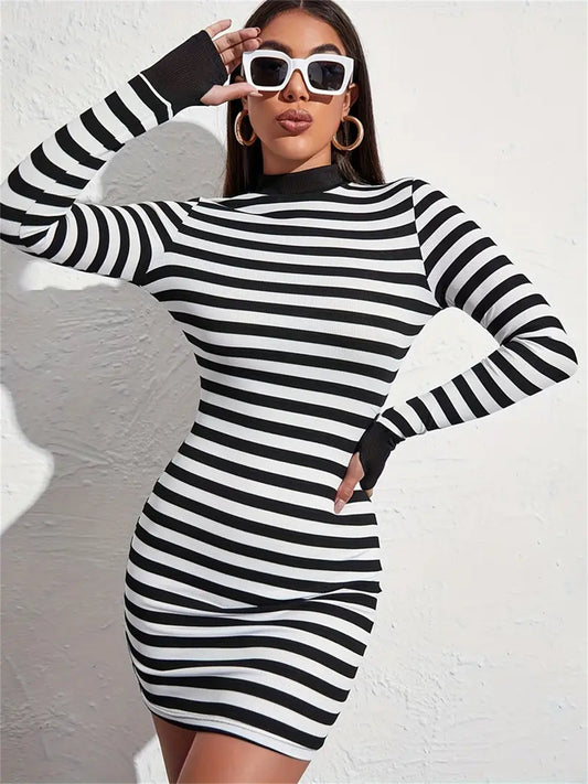 Striped Slim Long Sleeve Dress