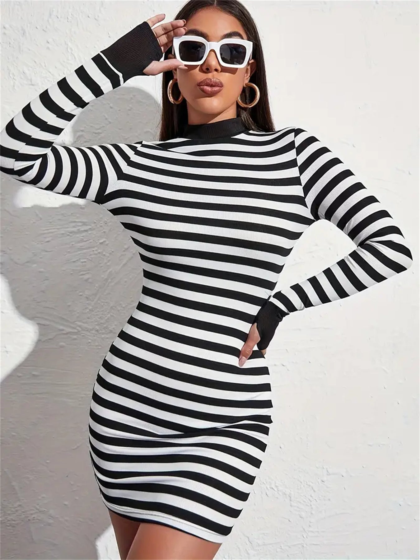 Striped Slim Long Sleeve Dress