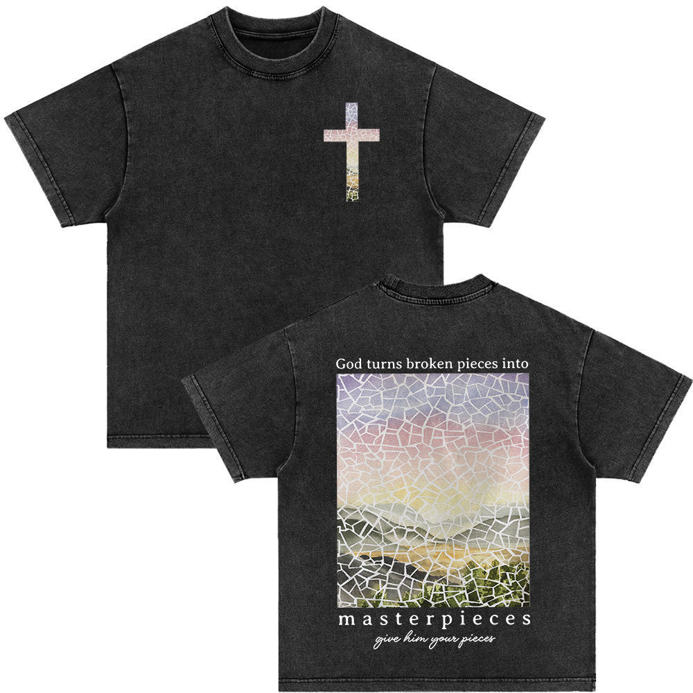 Retro Christ print Short-sleeved Shirt