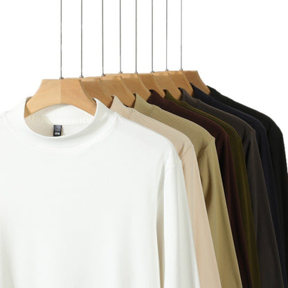 Men's Solid Color Threaded Velvet Half High Neck T-shirt