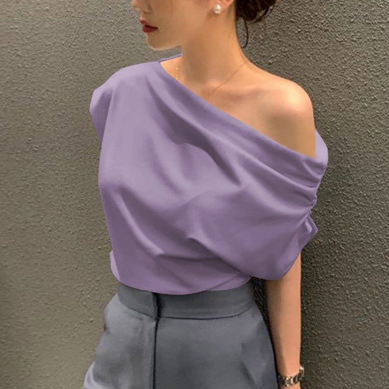 Summer New Niche Exposed Shoulder Shirt