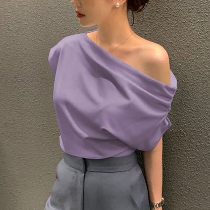 Summer New Niche Exposed Shoulder Shirt