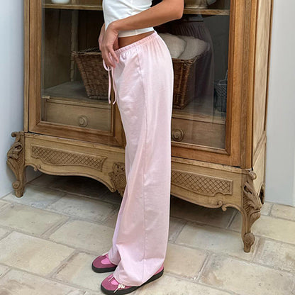 Women's Striped Print Y2K Fashion Casual Lace Up Home Straight  Wide-leg Pants