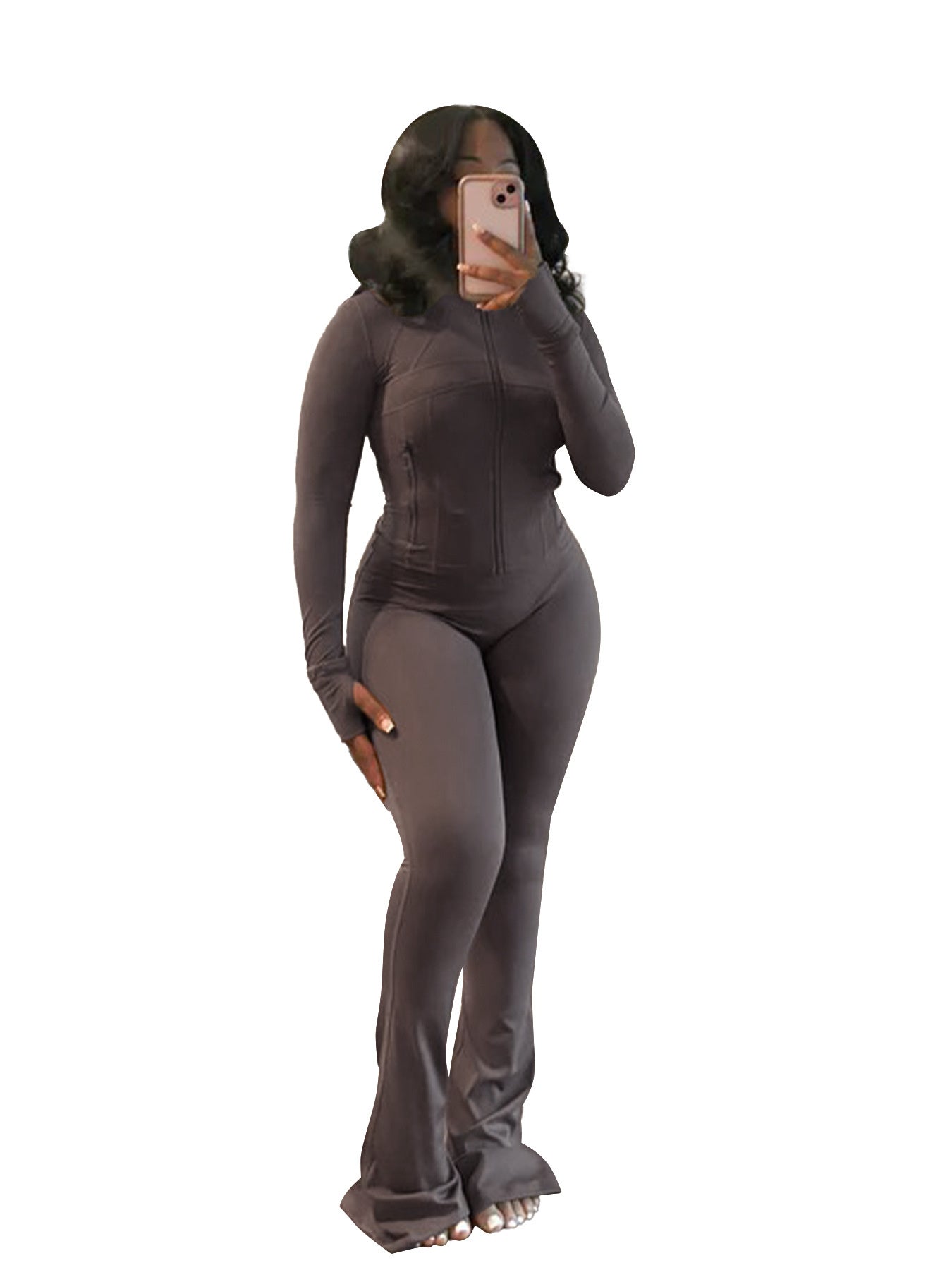 Women's Tight Long Sleeve Slightly Flared Two-piece Suit