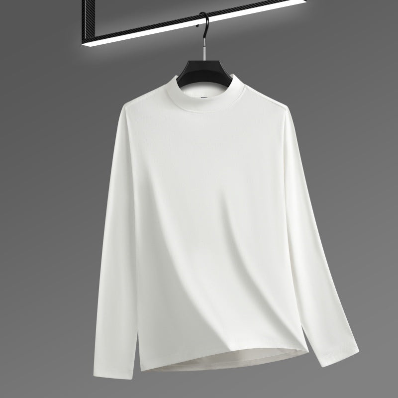 Men's Solid Color Threaded Velvet Half High Neck T-shirt