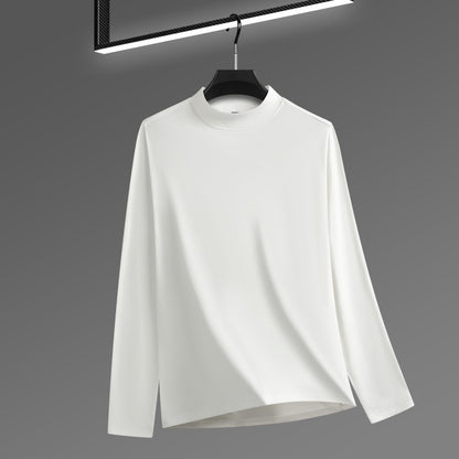 Men's Solid Color Threaded Velvet Half High Neck T-shirt