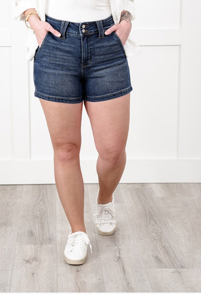 New Summer Women's Fashion High Waist Double Buckle Denim Shorts