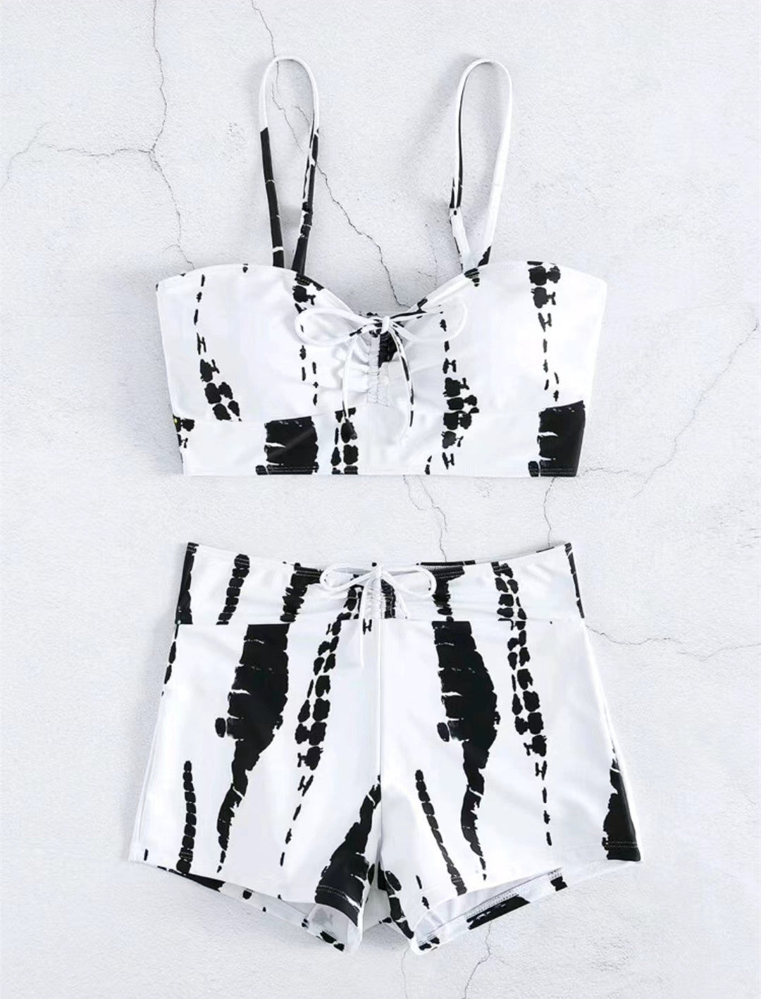 High Waist Boxer Lace Printing Swimsuit