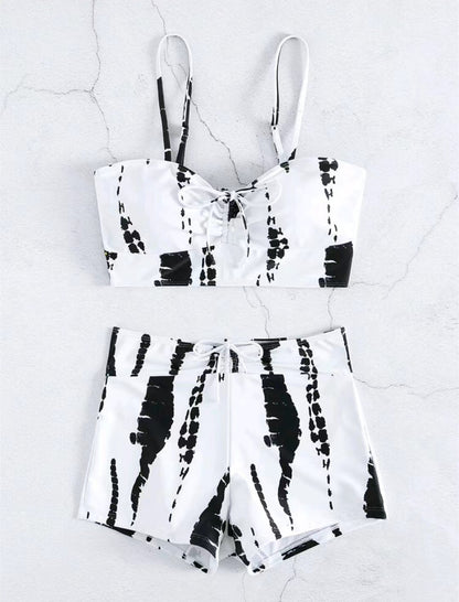 High Waist Boxer Lace Printing Swimsuit