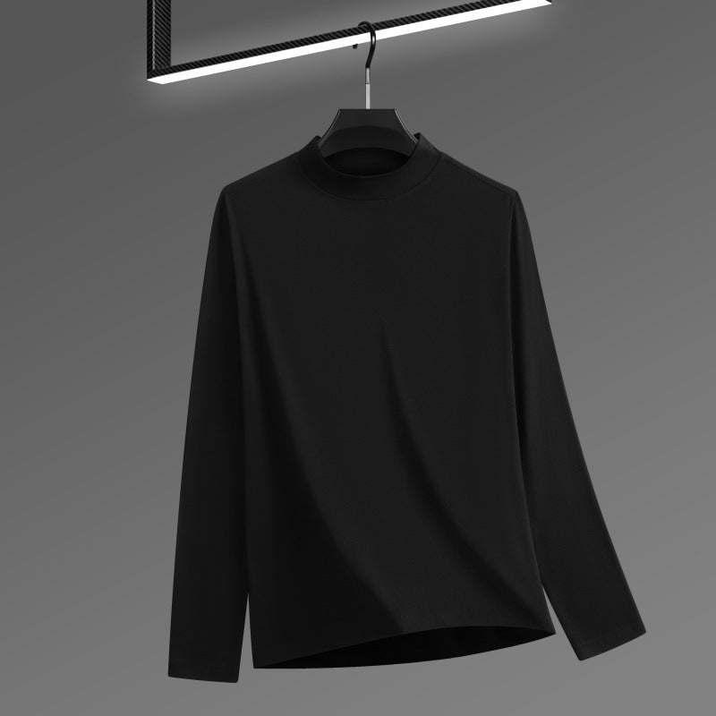 Men's Solid Color Threaded Velvet Half High Neck T-shirt