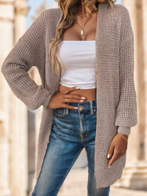 Solid Drop Shoulder Cardigan Long Sleeve Tops