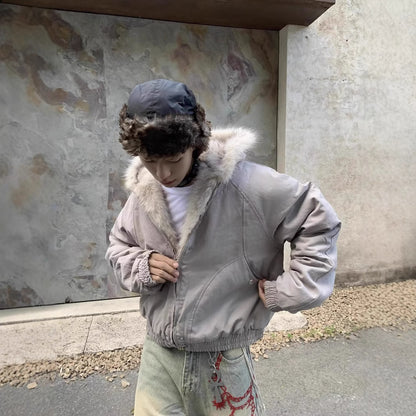 Short Warm Thick Fur Collar Coat