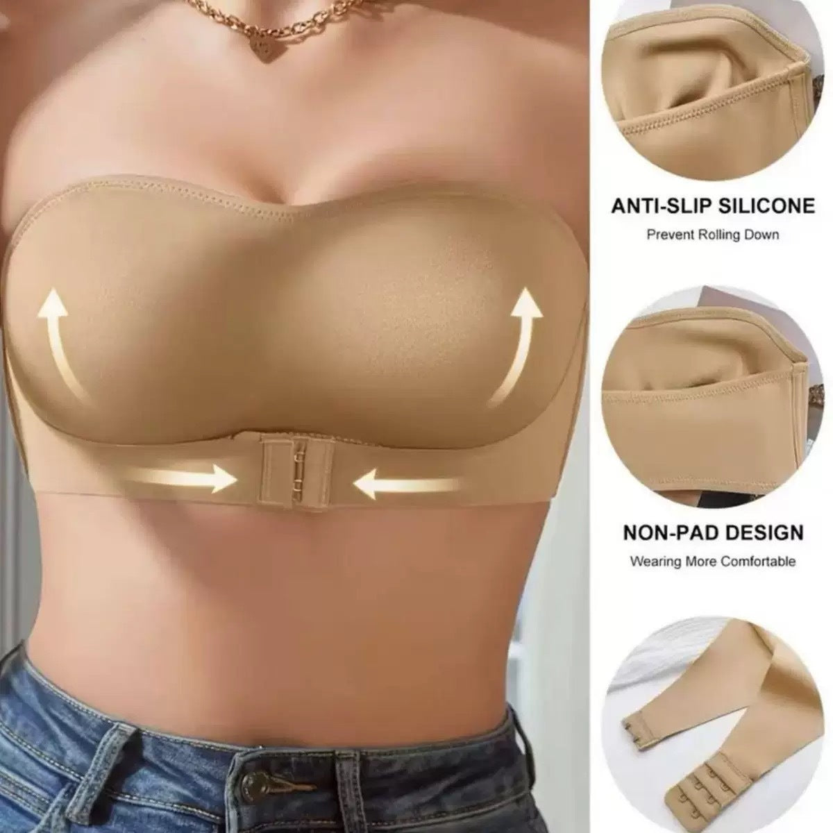 Sexy Thin Cup Push Up Seamless Front Buckle Chest Wrap Strapless Bra