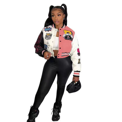 Press Button Fashion Printed Double Layer Jacket